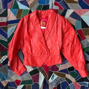 Vintage 80’s bright Orange/Red Leather Jacket